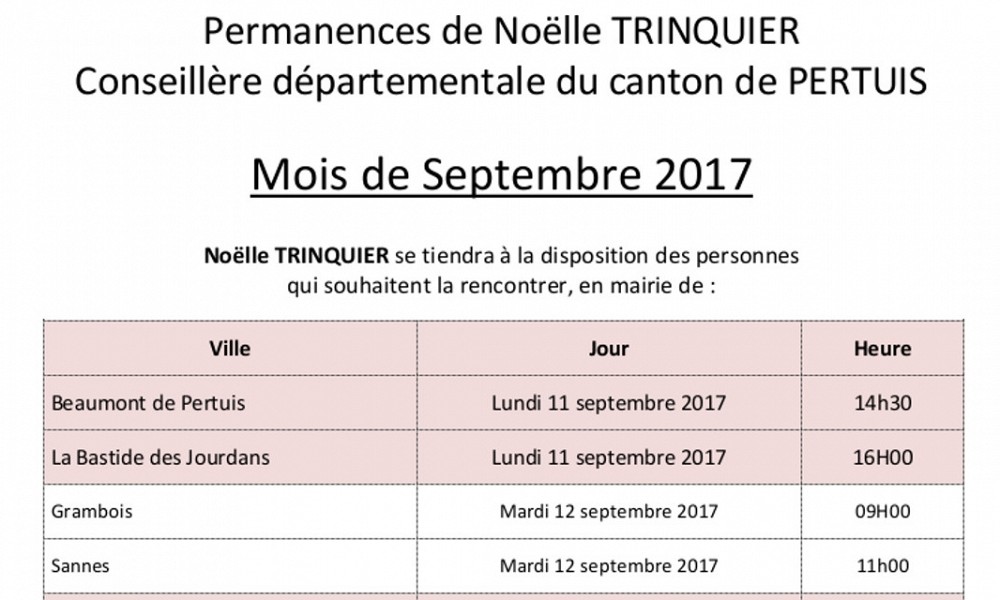 Permanences de Noëlle TRINQUIER Sept. 2017