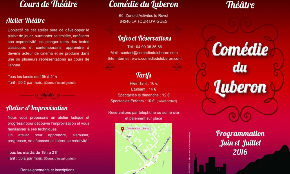 Programme du Théâtre Comédie du Luberon : juillet et août